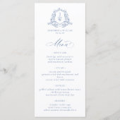 Traditioneel Monogram Wapen Blauw Elegant Huwelijk Menu (Voorkant)