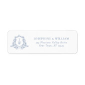 Traditioneel Monogram Wapen Blauw Trouwadres Etiket (Voorkant)