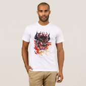 Traditioneel ONI-masker in vlammen T-shirt (Voorkant volledig)