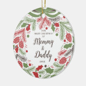 Traditioneel onze eerste kerst als mama en papa keramisch ornament (Links)