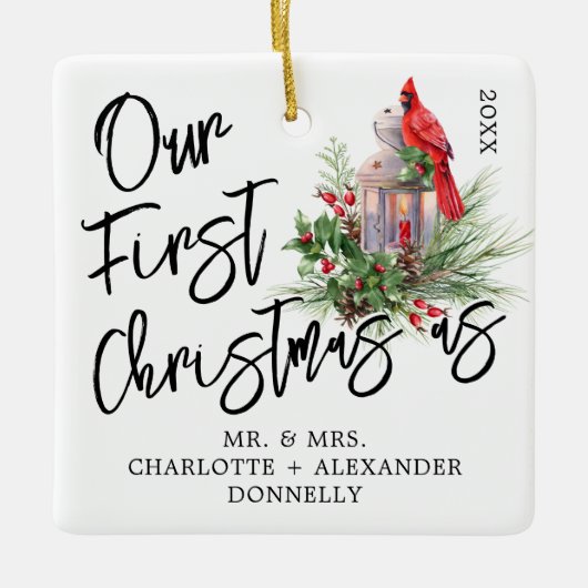 Traditioneel onze eerste kerstfoto keramisch orna keramisch ornament (Voorkant)