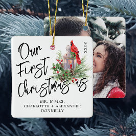 Traditioneel onze eerste kerstfoto keramisch orna ornament