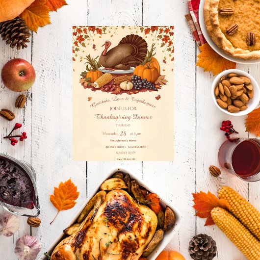 Traditioneel oogstfeest Thanksgiving diner Kaart