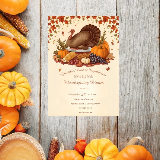 Traditioneel oogstfeest Thanksgiving diner Kaart