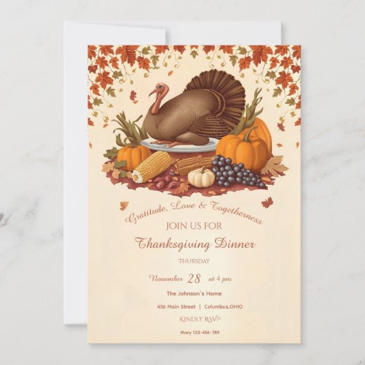 Traditioneel oogstfeest Thanksgiving diner Kaart (Voorkant)