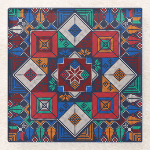 Traditioneel Palestina Borduurwerk tatreez kleurri Glazen Onderzetter