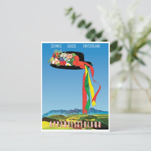 Traditioneel pet van bloemen in het veld Appenzell Briefkaart (Staand voorkant)