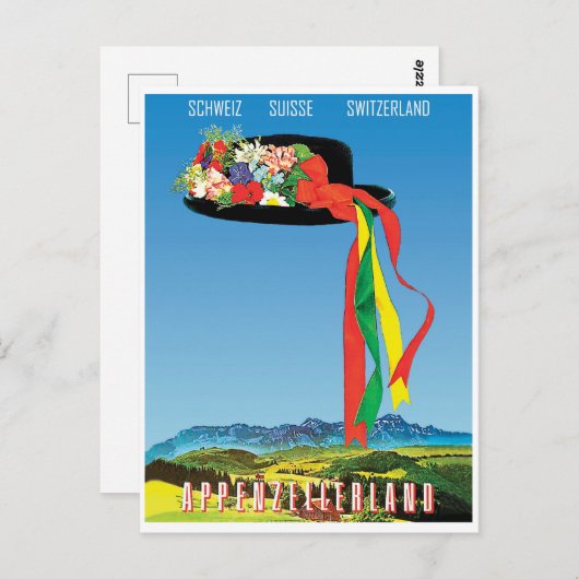 Traditioneel pet van bloemen in het veld Appenzell Briefkaart (Voorkant / Achterkant)