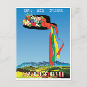 Traditioneel pet van bloemen in het veld Appenzell Briefkaart