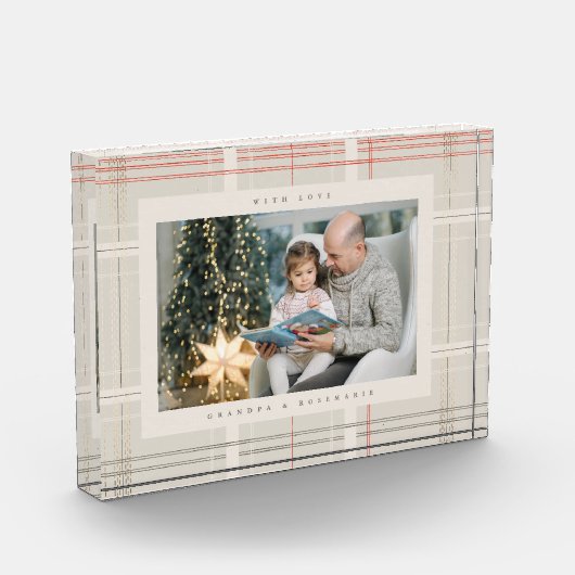 Traditioneel Plaid Gezellig Beige Cabin Kerstcadea Fotoblokken (Links)