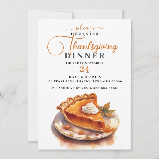 Traditioneel Pompoentaart Thanksgiving-diner Kaart (Voorkant)