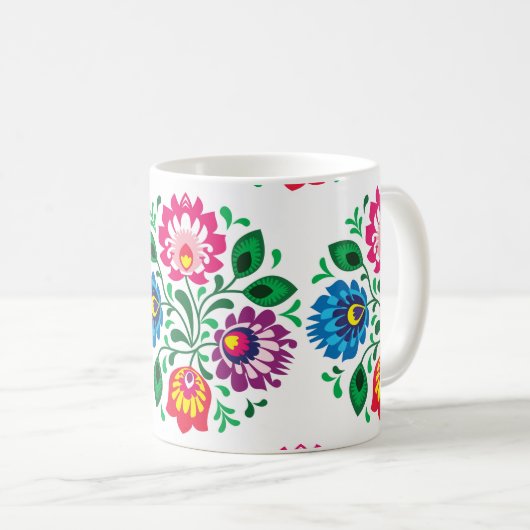 Traditioneel Pools bloemenborduurpatroon Koffiemok (Voorkant rechts)