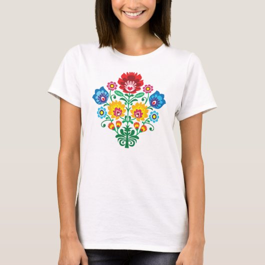 Traditioneel Pools borduurpatroon van bloemfolk T-shirt (Voorkant)