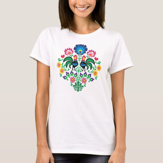 Traditioneel Pools borduurpatroon van bloemfolk T-shirt (Voorkant)