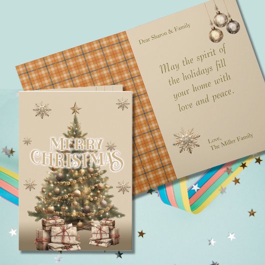 Traditioneel Prettig Kerstfeest Antiek Warm Goud Kaart