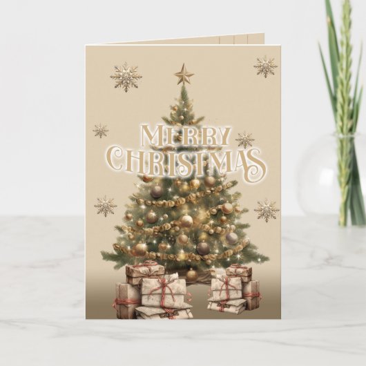 Traditioneel Prettig Kerstfeest Antiek Warm Goud Kaart (Voorkant)