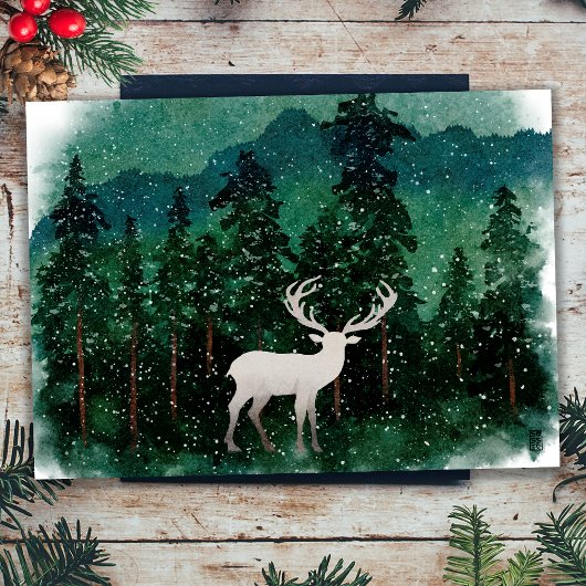 Traditioneel prettig kerstfeest rendier in het bos feestdagenkaart