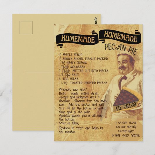 Traditioneel recept voor pecanpastaart op vakantie briefkaart (Voorkant / Achterkant)