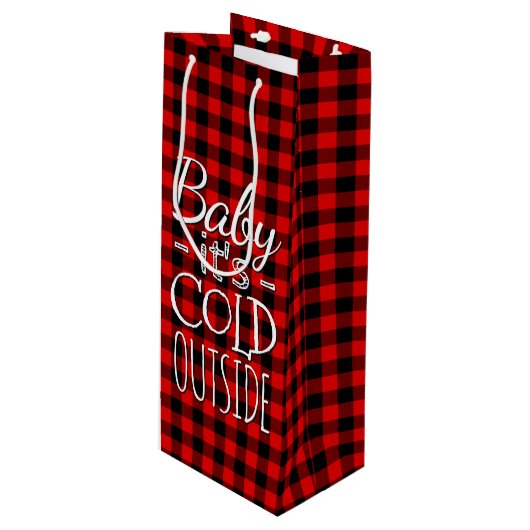 Traditioneel Red Black Country Check Pset Pattern Wijn Cadeautas (Voorkant Gekanteld)