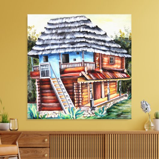 Traditioneel Roemeens oud huis in Transsylvanië Canvas Afdruk (Insitu (Woonkamer))