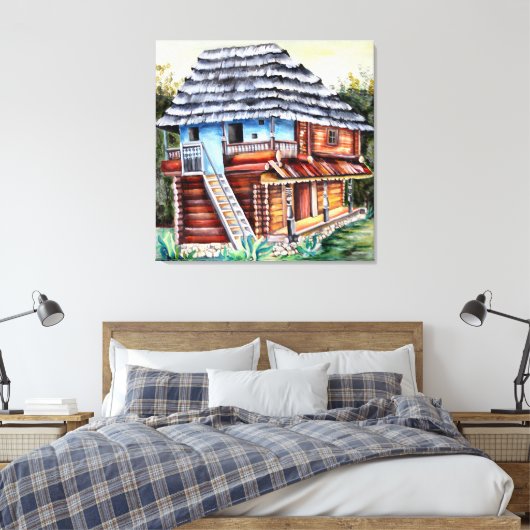Traditioneel Roemeens oud huis in Transsylvanië Canvas Afdruk (Insitu (Slaapkamer))