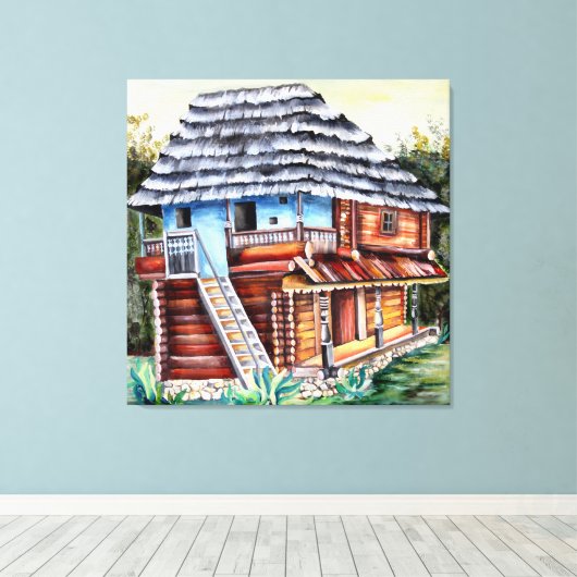 Traditioneel Roemeens oud huis in Transsylvanië Canvas Afdruk (Insitu (Houten vloer))