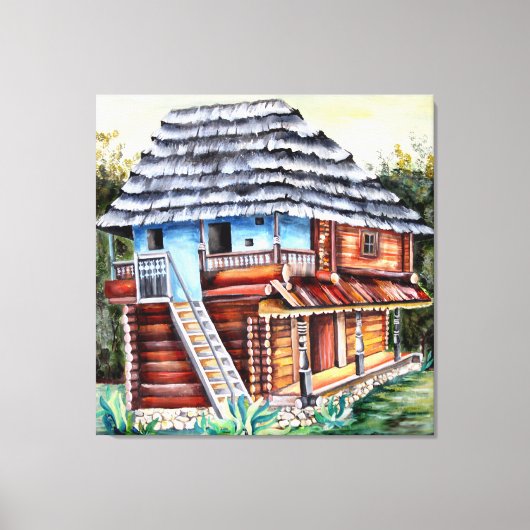 Traditioneel Roemeens oud huis in Transsylvanië Canvas Afdruk (Voorkant)