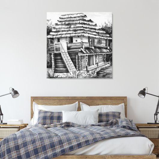 Traditioneel Roemeens oud huis in Transsylvanië Canvas Afdruk (Insitu (Slaapkamer))