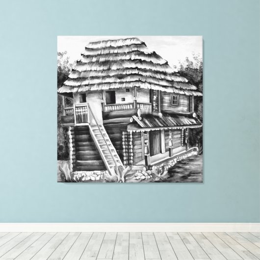 Traditioneel Roemeens oud huis in Transsylvanië Canvas Afdruk (Insitu (Houten vloer))