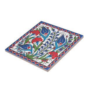 Traditioneel rood-blauwe bloemmotief Turkse Ottoma Tegeltje