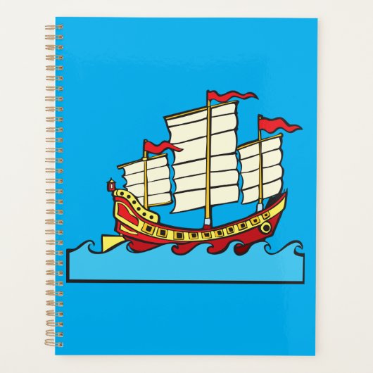 Traditioneel rood Chinees jonken schip op blauwe g Planner (Voorkant)
