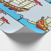 Traditioneel rood Chinees jonkschip op blauwe golv Cadeaupapier (Hoek)
