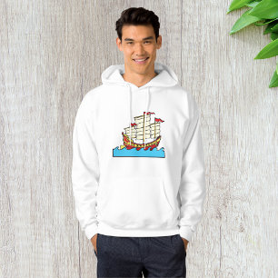 Traditioneel rood Chinees jonkschip op blauwe golv Hoodie