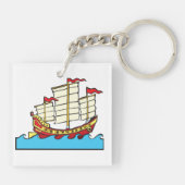 Traditioneel rood Chinees jonkschip op blauwe golv Sleutelhanger (Achterkant)