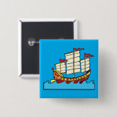 Traditioneel rood Chinees jonkschip op blauwe golv Vierkante Button 5,1 Cm (Voorkant /achterkant)