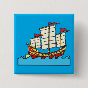 Traditioneel rood Chinees jonkschip op blauwe golv Vierkante Button 5,1 Cm