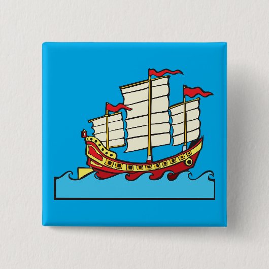 Traditioneel rood Chinees jonkschip op blauwe golv Vierkante Button 5,1 Cm (Voorkant)