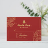 Traditioneel rood Chinees trouwfeest Draak Feng RSVP Kaartje (Staand voorkant)