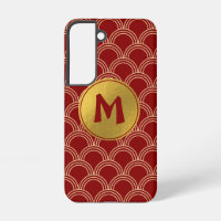 Traditioneel rood en goud Chinees patroon monogram