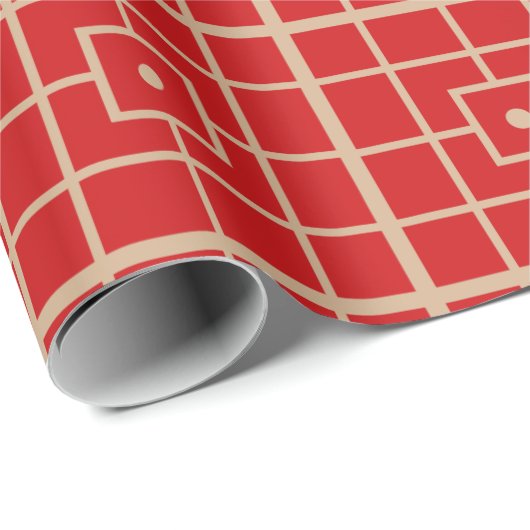 Traditioneel rood en goudChinees geometrisch patro Cadeaupapier (Rol Hoek)