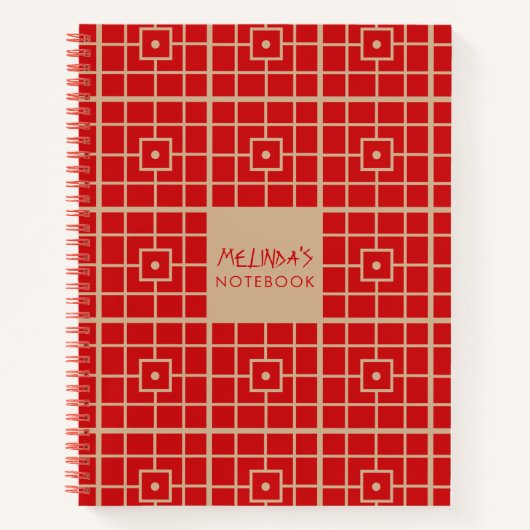Traditioneel rood en goudChinees geometrisch patro Notitieboek (Voorkant)