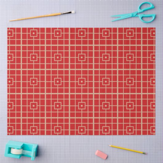 Traditioneel rood en goudChinees geometrisch patro Tissuepapier (Craft)