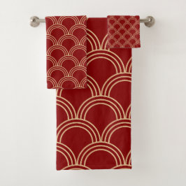 Traditioneel rood- en goudpatroon bad handdoek