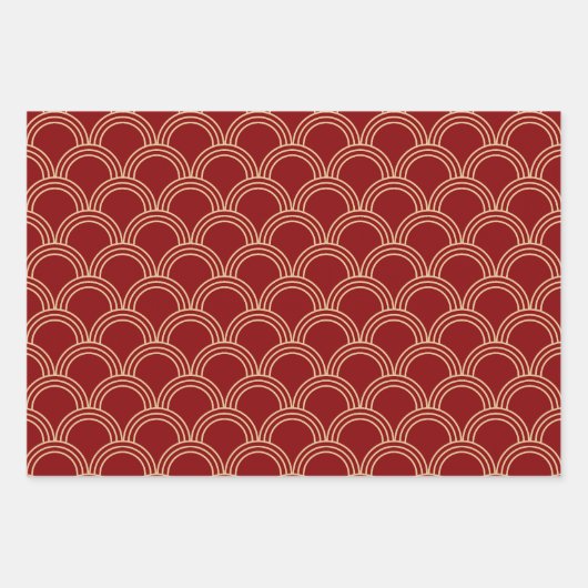 Traditioneel rood- en goudpatroon inpakpapier vel (Voorkant 3)