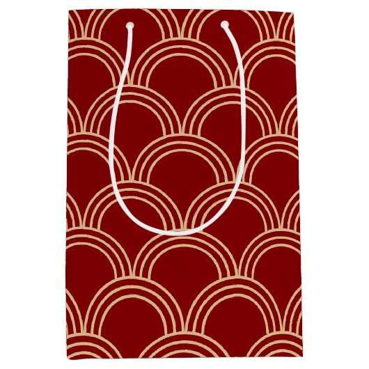 Traditioneel rood- en goudpatroon medium cadeauzakje (Voorkant)