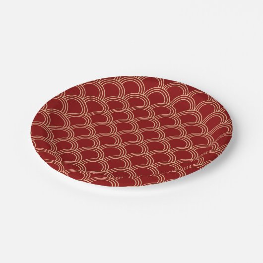 Traditioneel rood- en goudpatroon papieren bordje (Gekanteld)