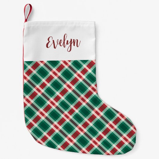 Traditioneel rood en groen geplakt met naam kleine kerstsok (Voorkant)