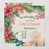 Traditioneel rood en groen kerstfeest kaart (Voorkant / Achterkant)