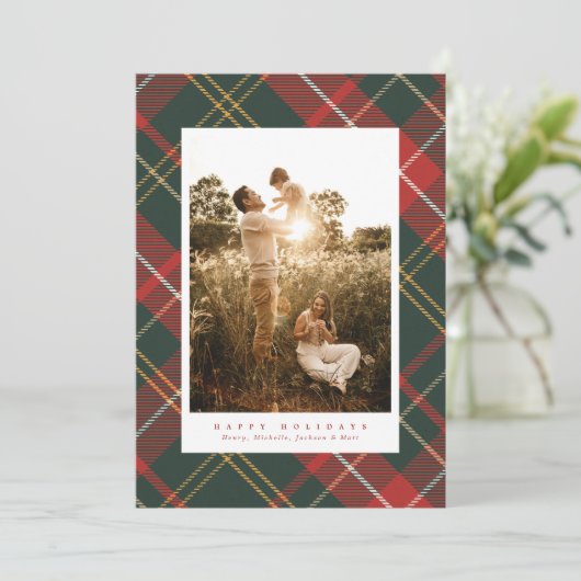 Traditioneel Rood en Groen Plaid Feestdagenkaart (Staand voorkant)
