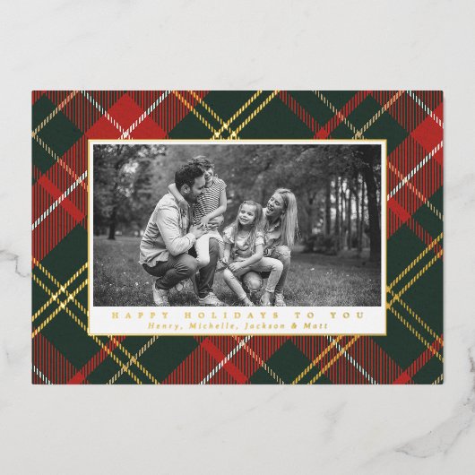 Traditioneel Rood en Groen Plaid Folie Feestdagenkaart (Voorkant)